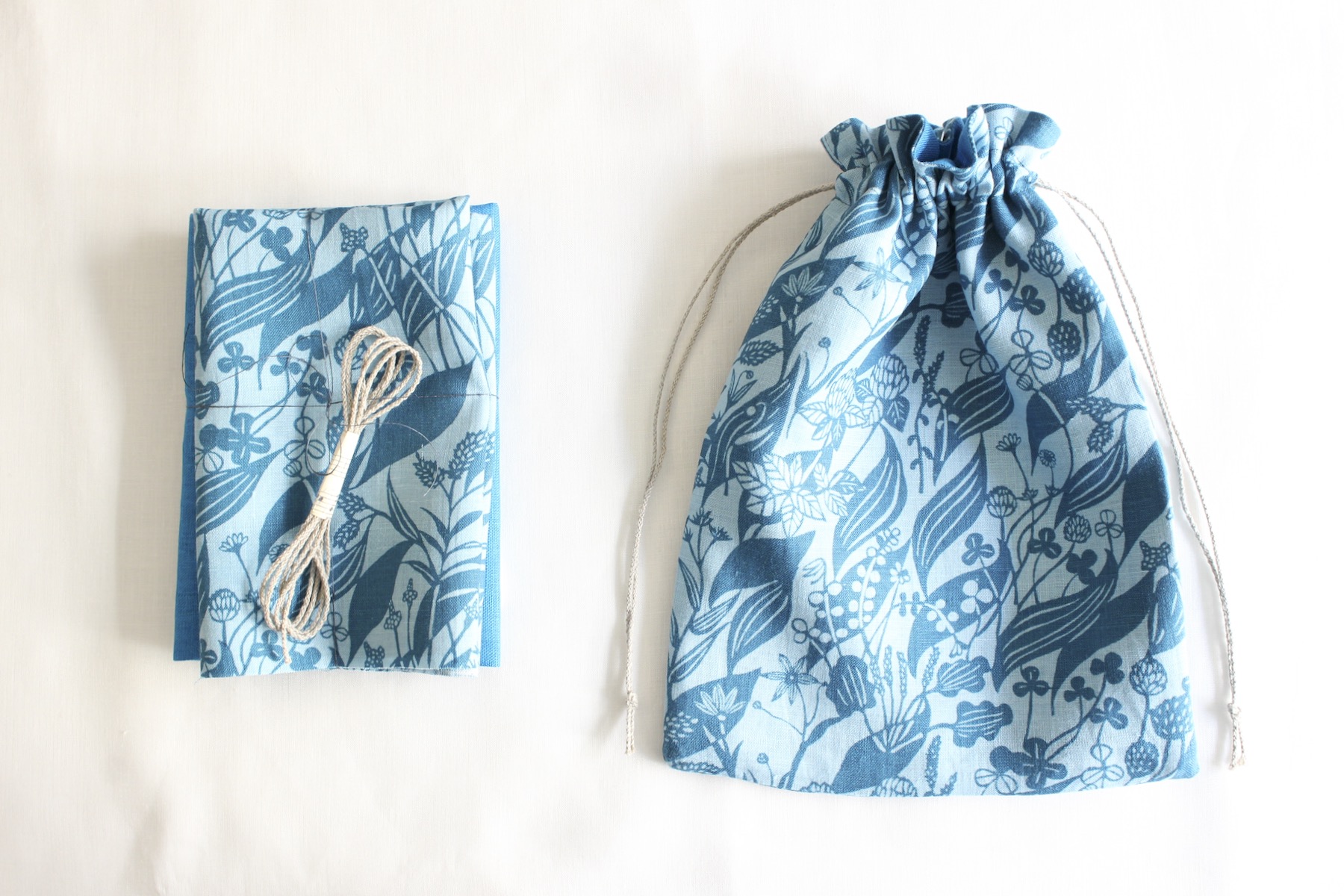 おとなり草レイクブルーでつくる巾着セット